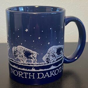 North Dakota “Starry Night” Cobalt Blue Souvenir Mug ~ Native American ~ Buffalo